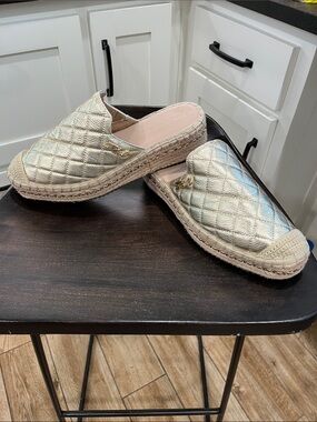 Karl Lagerfeld metallic gold mules